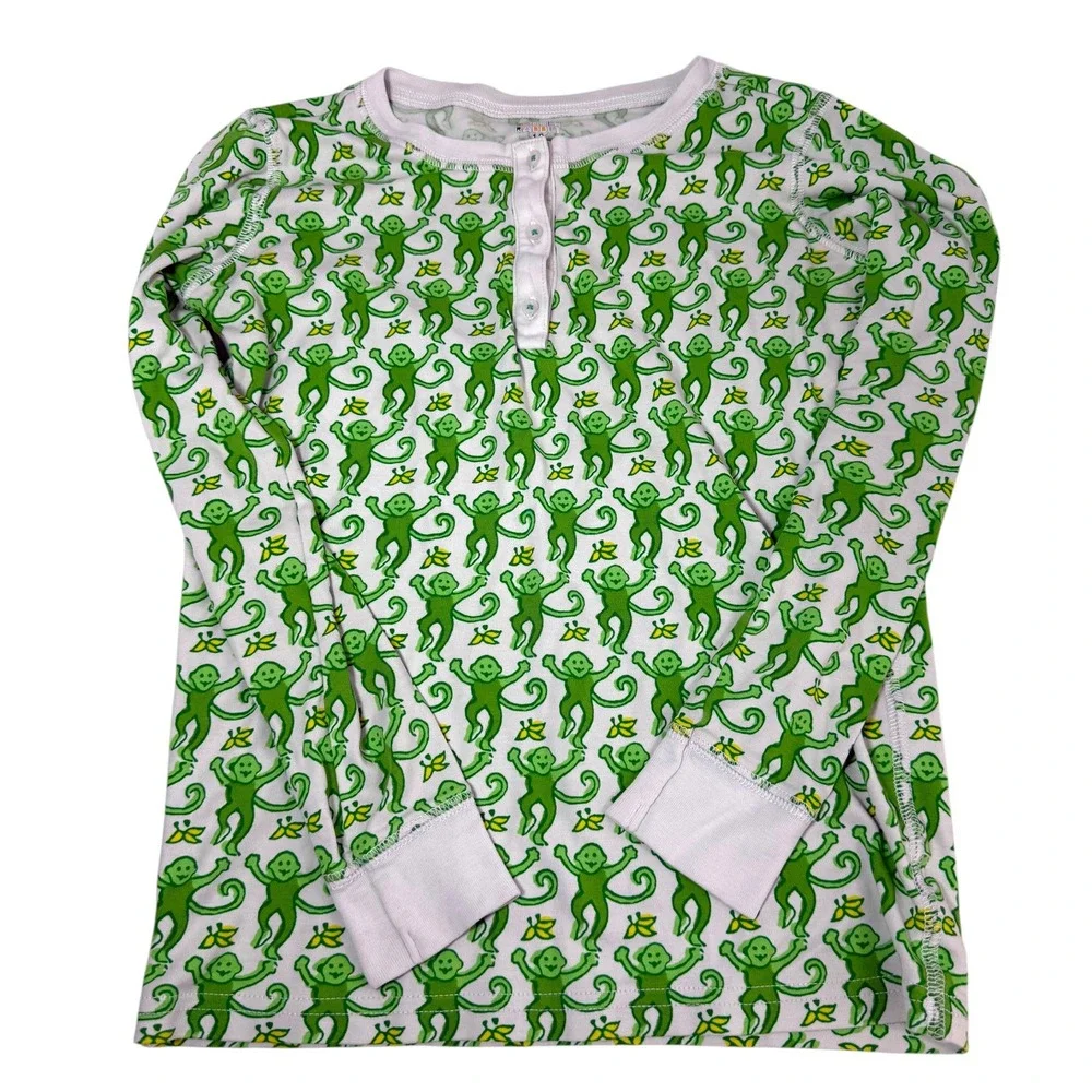Roller Rabbit Monkey Pajama Set Kids Size 12 Green Pima Cotton Made Peru PJ